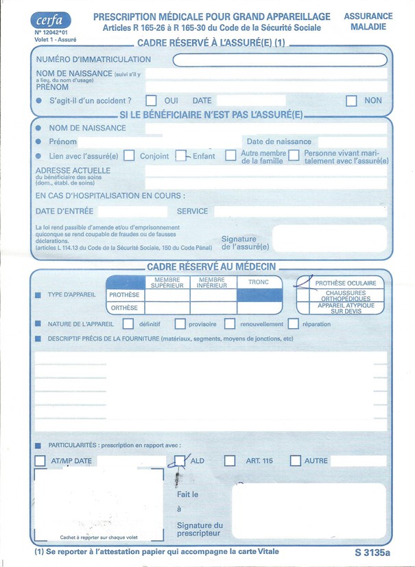 Cerfa ordonnance pour oculariste