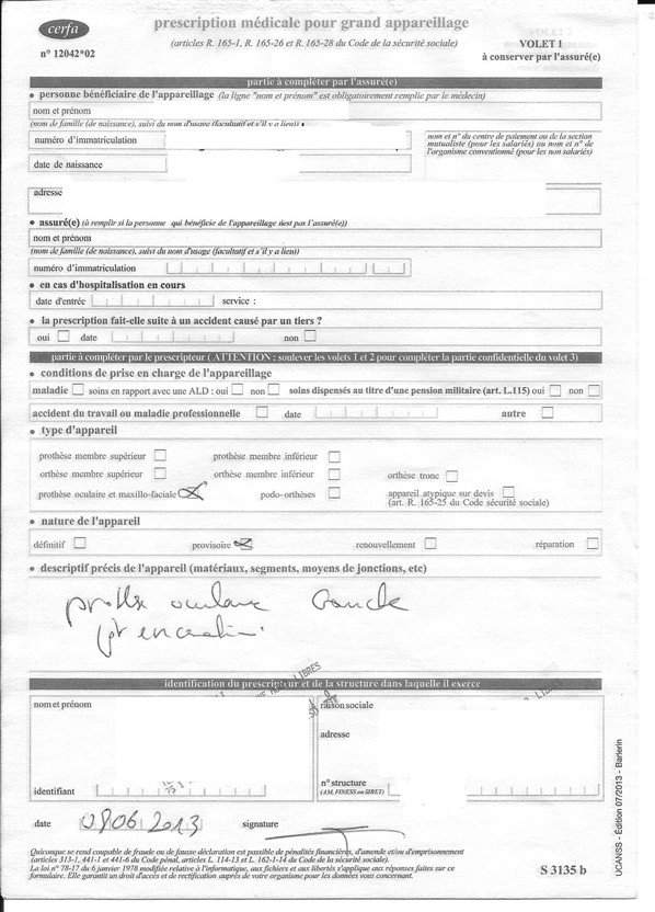 prescription médicale oculariste